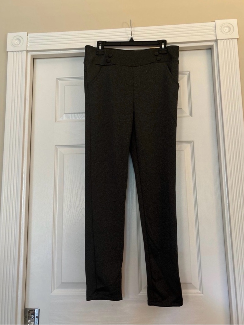shosho Black Slim Ponte Pants with Waist Button Detail